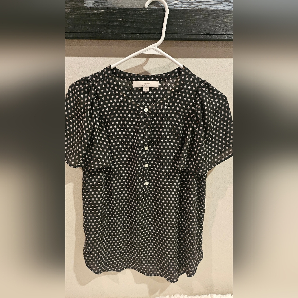 LOFT Black and White Polka Dot Blouse